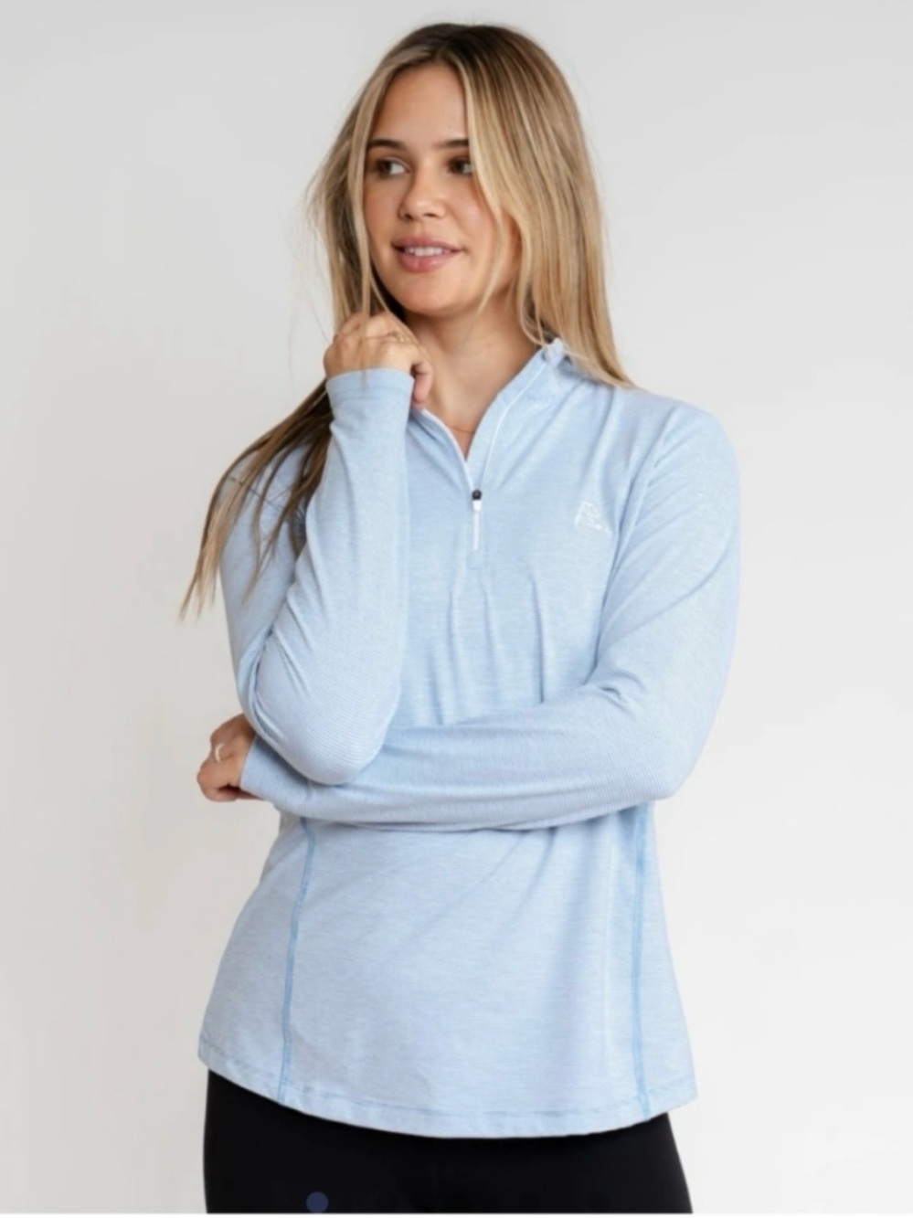 RHOBACK The Ice Queen Womens Sz M Light Blue Stripe 1/4 Zip Pullover Top Jacket